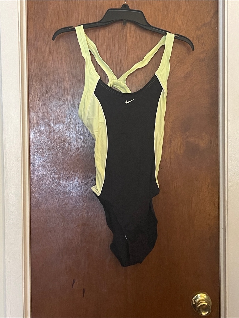 Nike Black and Neon Yellow Performance One-Piece Swimsuit